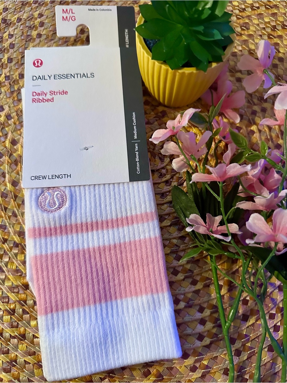 lululemon athletica Daily Essentials Ribbed Crew Socks - Pink & White Stripes